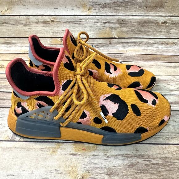 Adidas Mens Orange Black Pharrell NMD Human Race Animal Print Sneakers 10 - Picture 2 of 9